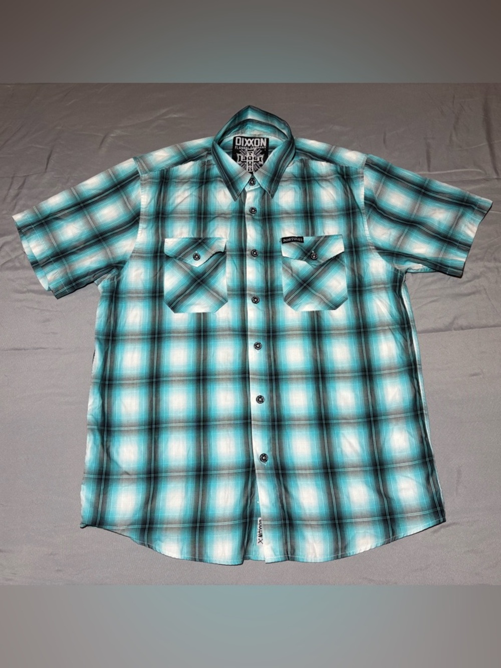 Dixxon Flannel Co Dogtown Shirt Men’s Large Turquoise Plaid Short Sleeve Button